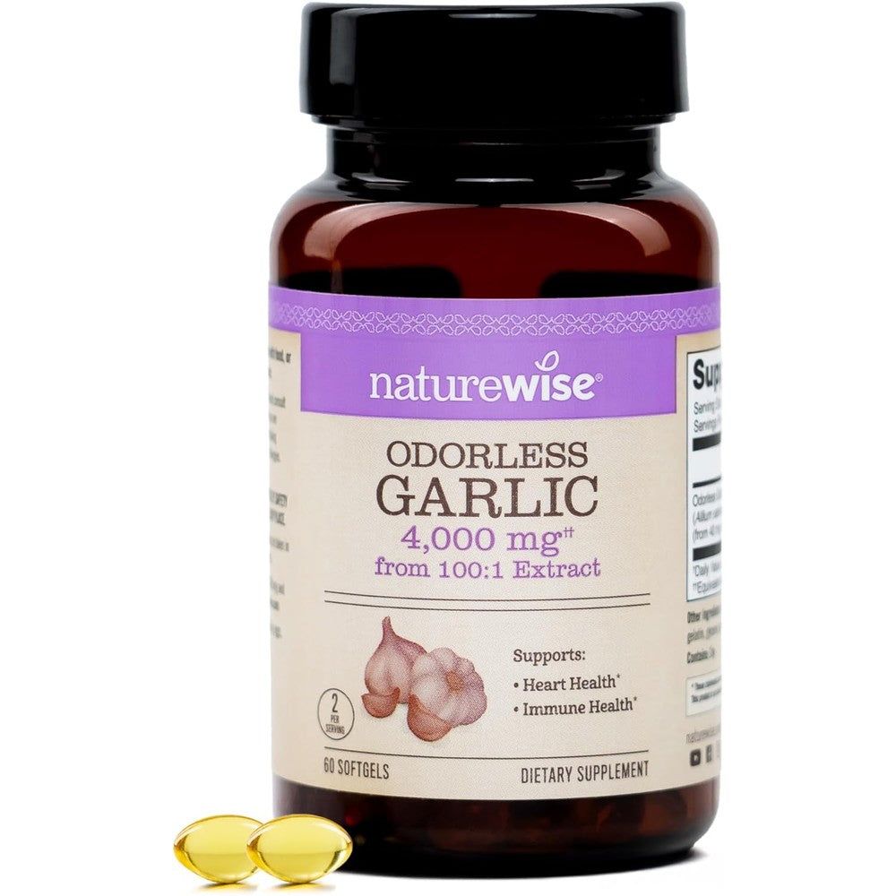 NatureWise Odorless Garlic Supplement 4000mg front view bottle for heart health support