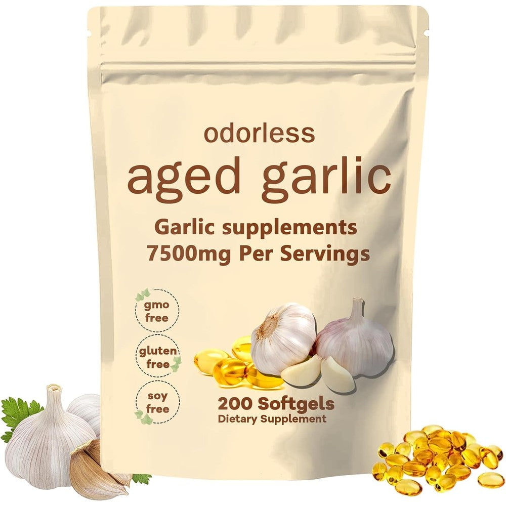 TANSPRESSO Primus Aged Garlic Extract 7500mg front view showing 200 softgels bottle packaging
