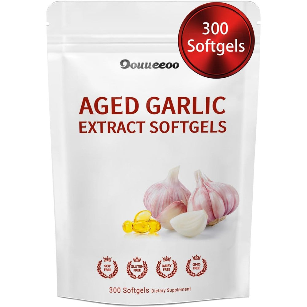OOUUEEOO Aged Garlic Extract 120 Capsules bottle front view showing heart health benefits.