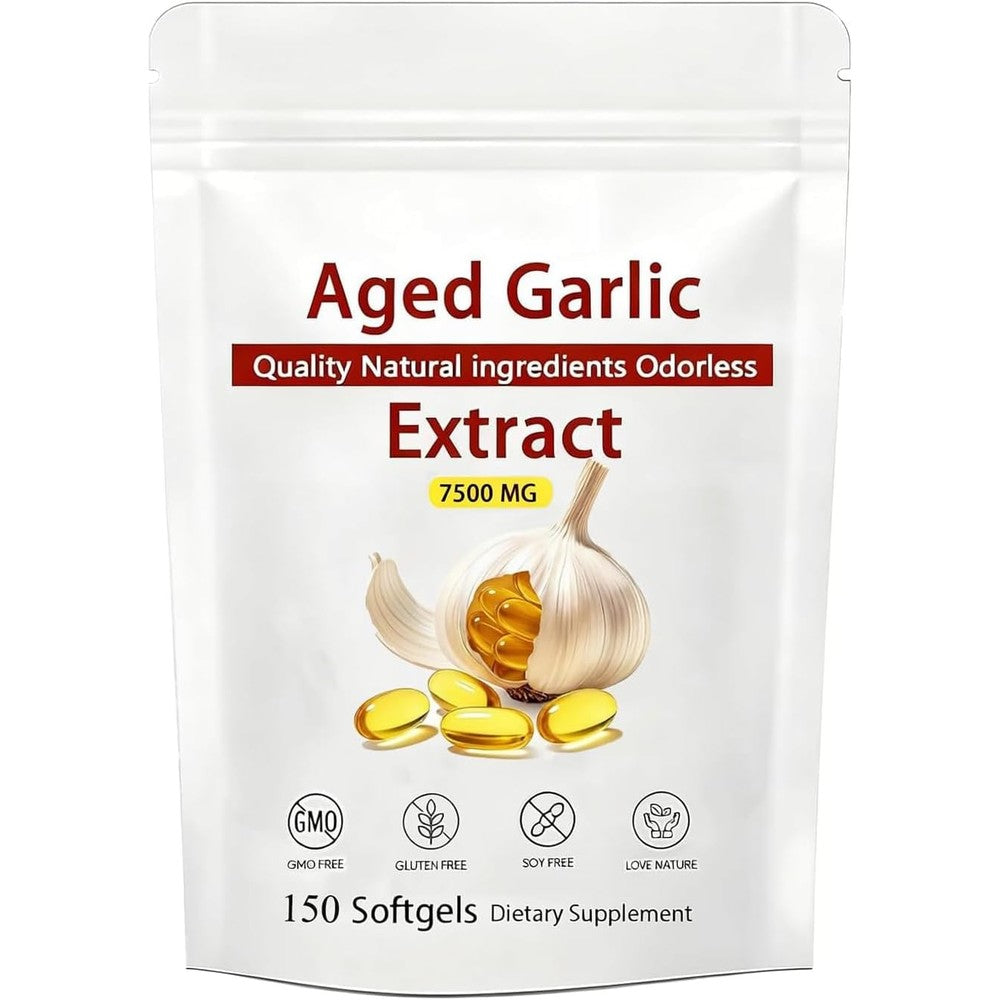 BDQBDQ Kymezol Elare Aged Garlic Extract 150 softgels front view bottle for cardiovascular health.