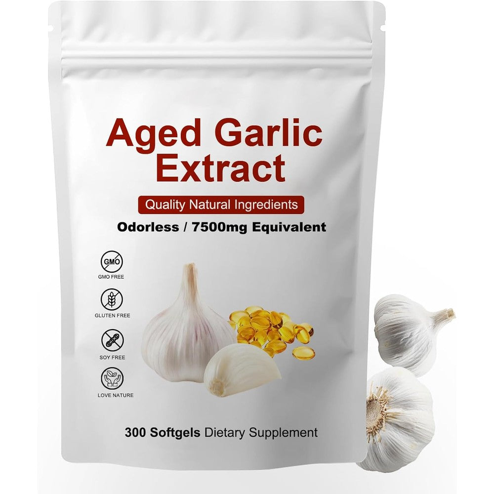 Shrandi Elare Aged Garlic Extract 7500mg 300 softgels bottle front view for heart health supplement