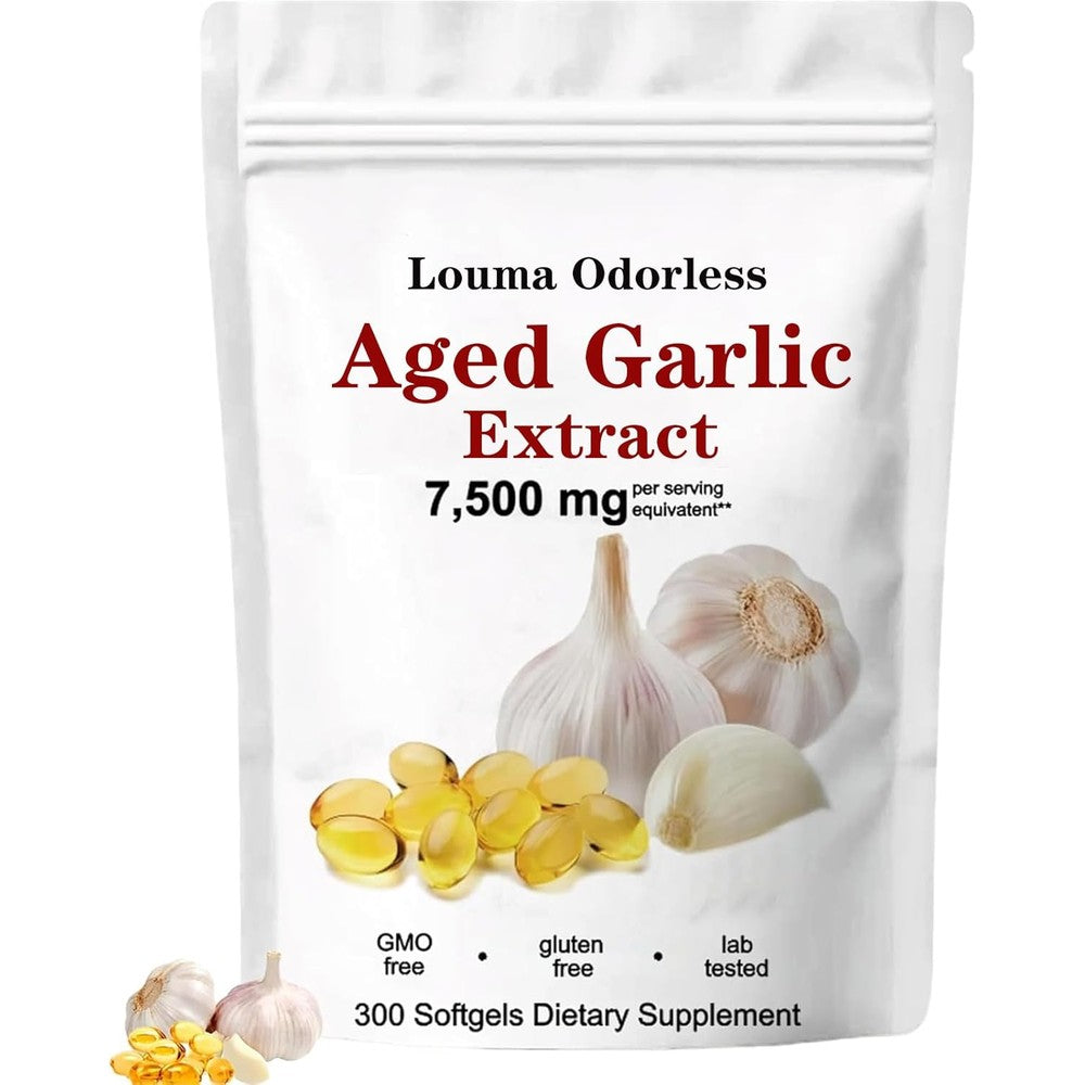 Louma Odorless Aged Garlic Extract 300 capsules bottle front view for cardiovascular support