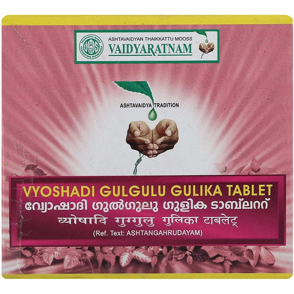 Vaidyaratnam Vyoshadi Gulgulu Gulika 100 tablets bottle front view for ayurvedic joint pain relief.