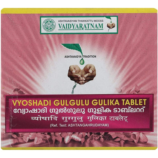 Vaidyaratnam Vyoshadi Gulgulu Gulika 100 tablets bottle front view for ayurvedic joint pain relief.
