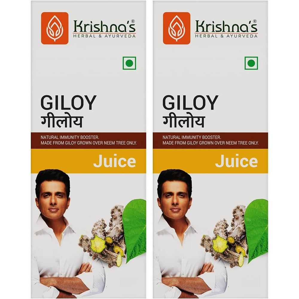 Krishna's Herbal & Ayurveda Giloy Juice front view showcasing the packaging for immunity booster juice.