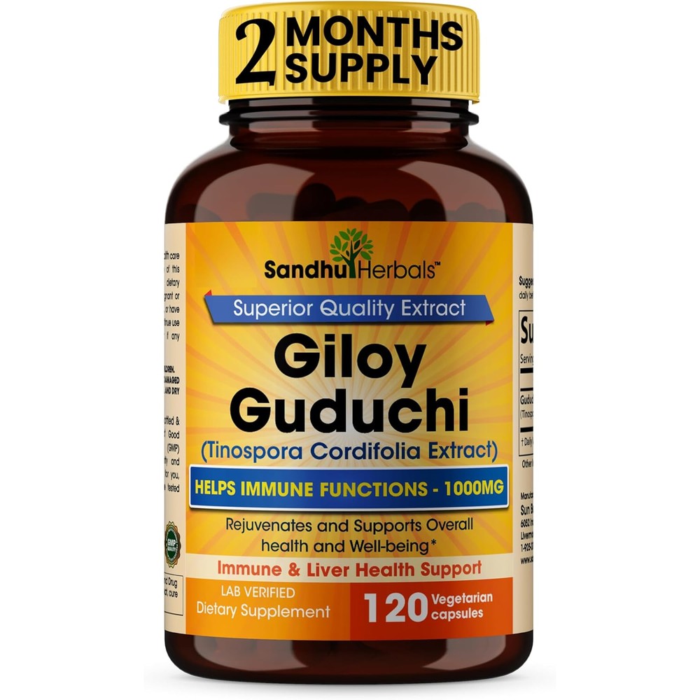 SandhuHerbals Organic Giloy Guduchi 1000mg front bottle view for natural immunity support