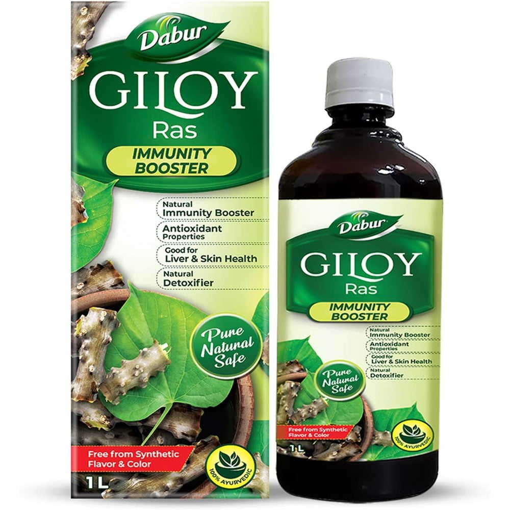 Dabur Giloy Juice 1 Litre front view bottle showcasing authentic packaging.
