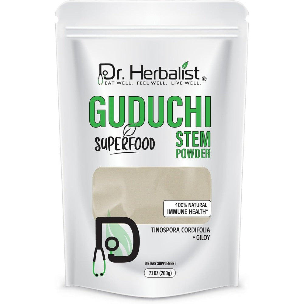 Dr. HERBALIST Guduchi Stem Powder 200g pouch front view for authentic Ayurvedic immune support.