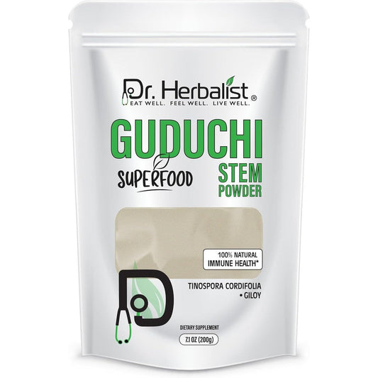 Dr. HERBALIST Guduchi Stem Powder 200g pouch front view for authentic Ayurvedic immune support.