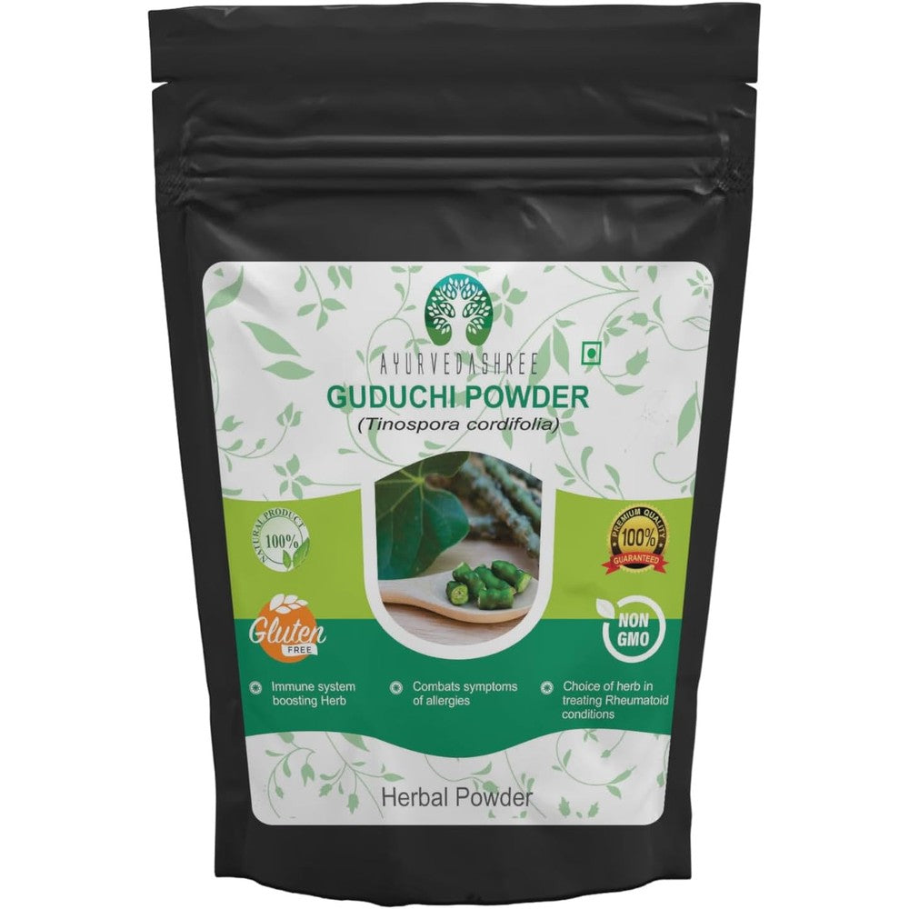 AYURVEDASHREE Guduchi Powder 100g jar front view for herbal immune support
