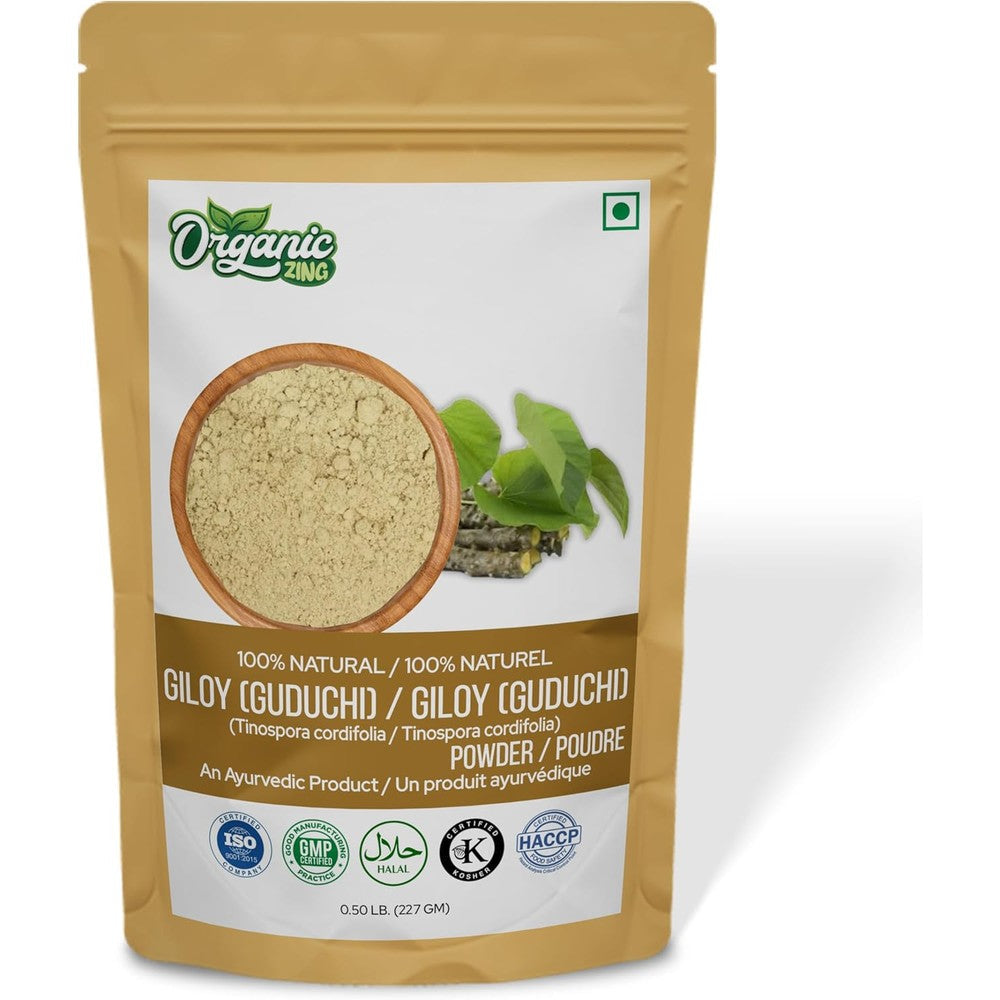 Myherb Organic Zing Giloy Powder 227 Grams front view packaging for immune support wellness.