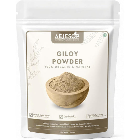 AEJESOP Giloy Powder 200g front pouch view showcasing organic Guduchi stem powder packaging