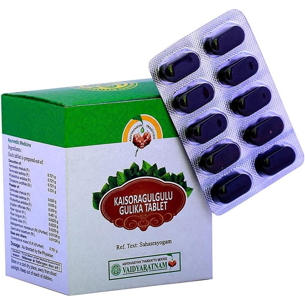 Vaidyaratnam Kaisoragulgulu Gulika 100 Tablets front view bottle for Ayurvedic joint support
