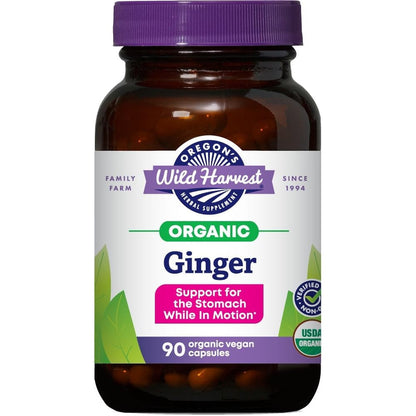 Oregon's Wild Harvest Certified Organic Ginger 90 capsules front view bottle showing USDA organic label