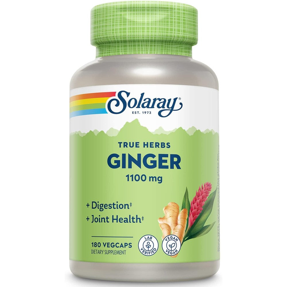 Solaray Ginger Root 1100mg 180 vegan capsules front bottle view for digestive health support