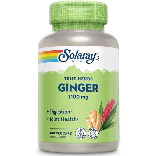 Solaray Ginger Root 1100mg 180 vegan capsules front bottle view for digestive health support