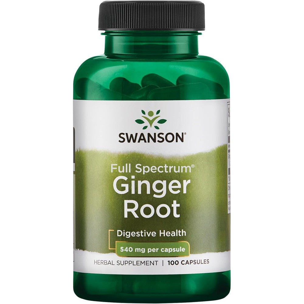 Swanson Premium Brand Ginger Root 540 Milligrams front view bottle for natural digestive health support