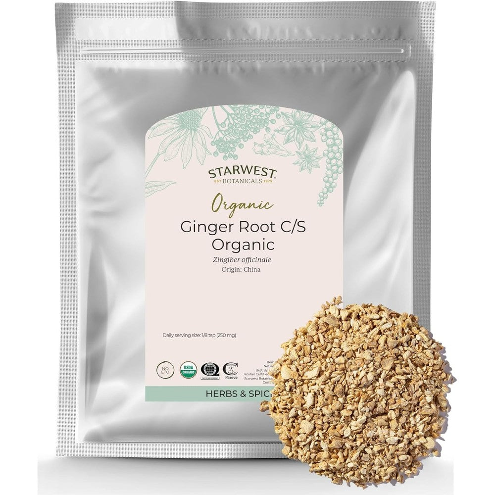 Starwest Botanicals Organic Ginger Root 1 Pound bag front view showing USDA Organic seal.