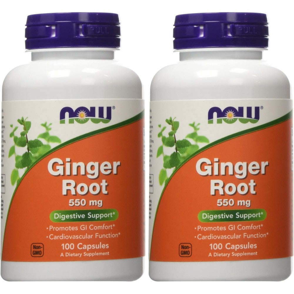 NOW Foods Ginger Root 550 Milligrams front view bottle on a plain background showing the supplement label.