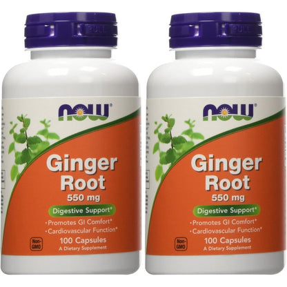 NOW Foods Ginger Root 550 Milligrams front view bottle on a plain background showing the supplement label.