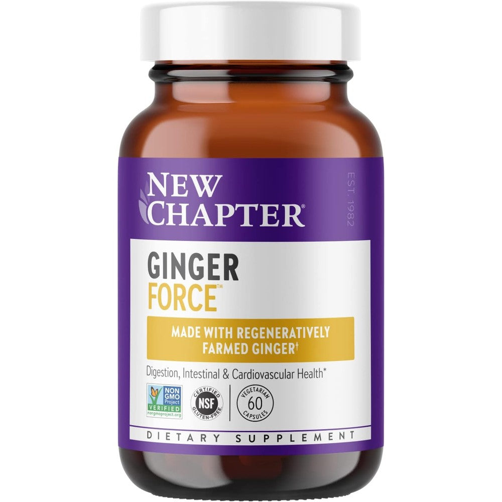 New Chapter Ginger Force 60 capsules front view bottle for digestive support