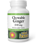Natural Factors Chewable Ginger 500mg 90 tablets front bottle view for nausea support