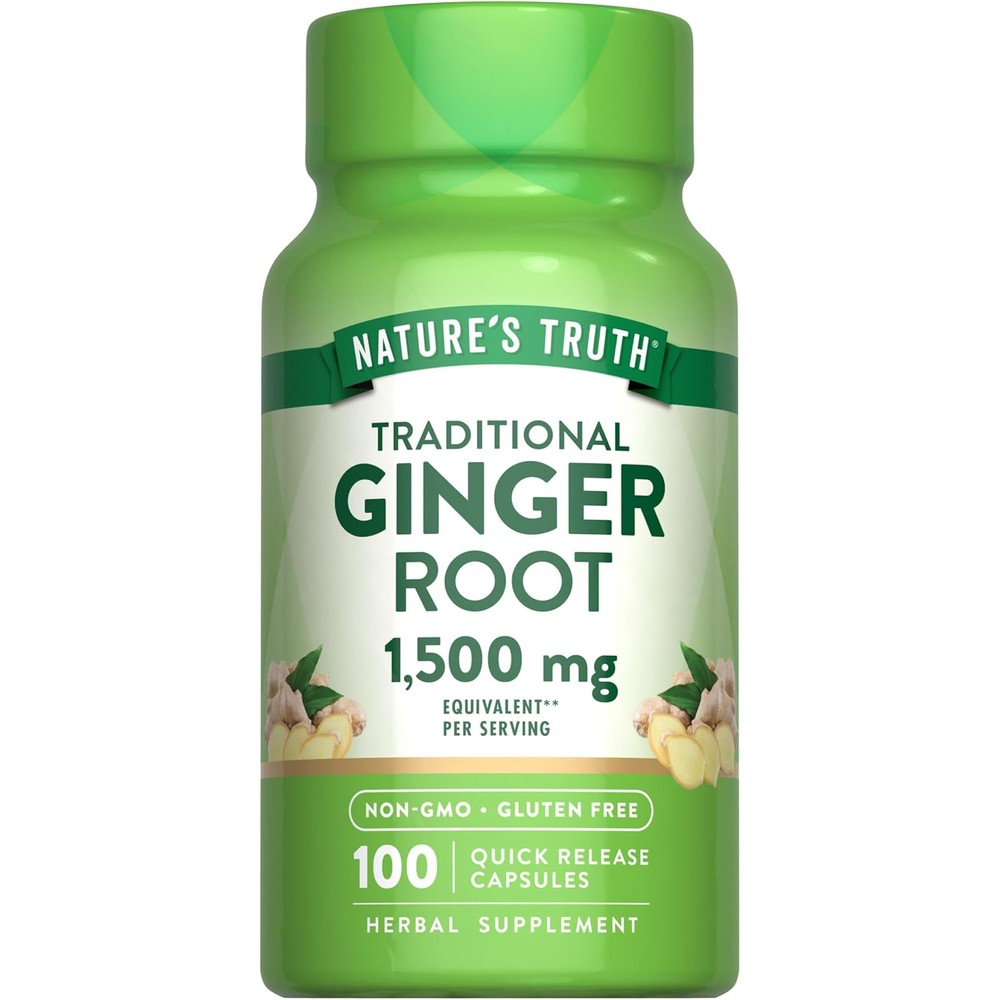 Nature's Truth Ginger Root 100 capsules front view bottle for digestive support