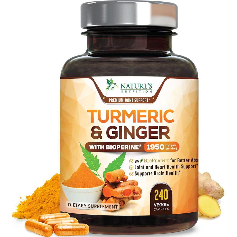 Nature's Nutrition Turmeric Curcumin front label view showing 240 veggie capsules bottle