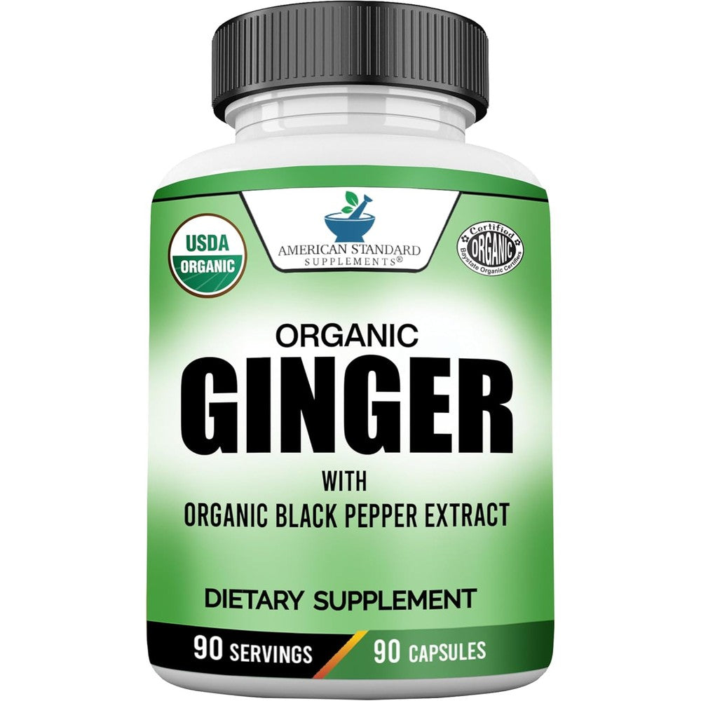 American Standard Supplements Organic Ginger Extract front view bottle of immune support supplements
