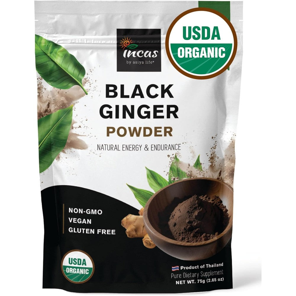 Incas Organic Thai Black Ginger Powder front view packaging