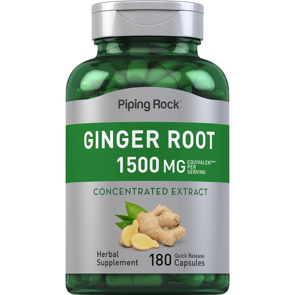Piping Rock Ginger Root Extract 180 capsules front view bottle for digestive health