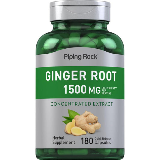 Piping Rock Ginger Root Extract 180 capsules front view bottle for digestive health