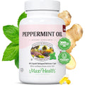 Maxi Health Peppermint Oil and Organic Ginger Oil 60 capsules front view bottle for digestive health support.