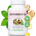 Maxi Health Peppermint Oil and Organic Ginger Oil 60 capsules front view bottle for digestive health support.