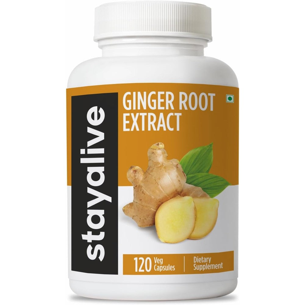 Stay Alive Pure Ginger Root Extract 120 Capsules front view bottle.
