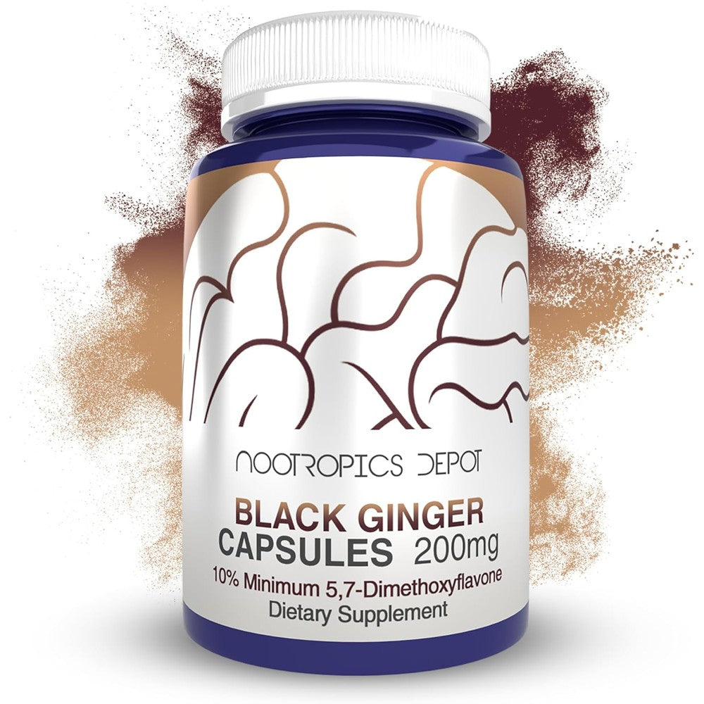 Nootropics Depot Black Ginger Extract 60 capsules front view showing label details and product packaging.