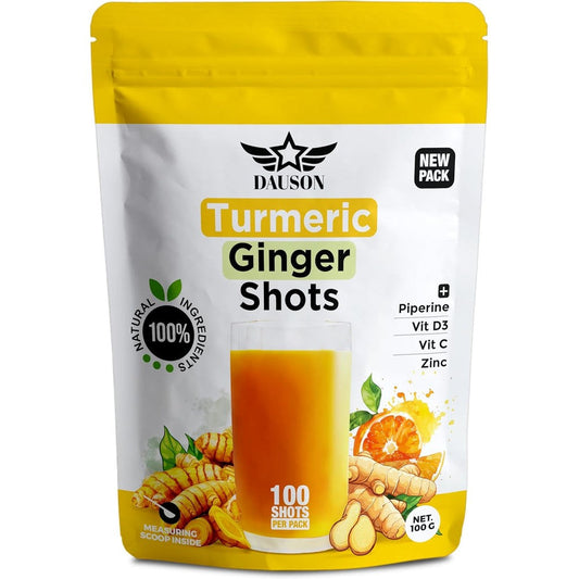 Dauson Turmeric Ginger Powder Shot container front view showcasing the immune and joint support formula.