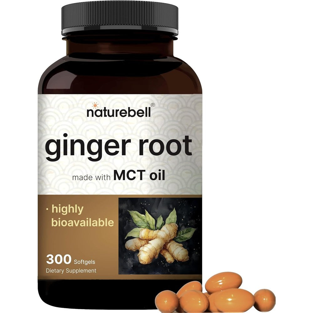 NatureBell Ginger Root Extract front view bottle showing three hundred softgels package