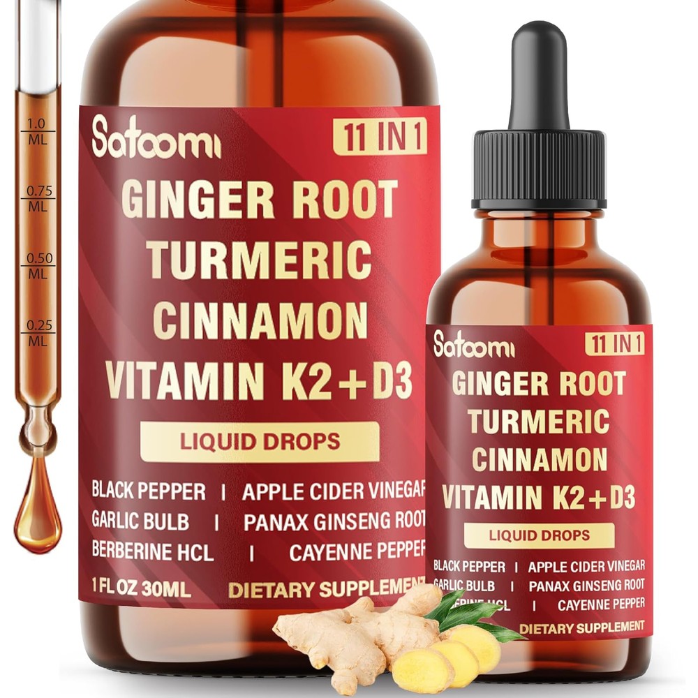 Satoomi 11in1 Ginger Root Liquid supplement bottle front view for immune defense
