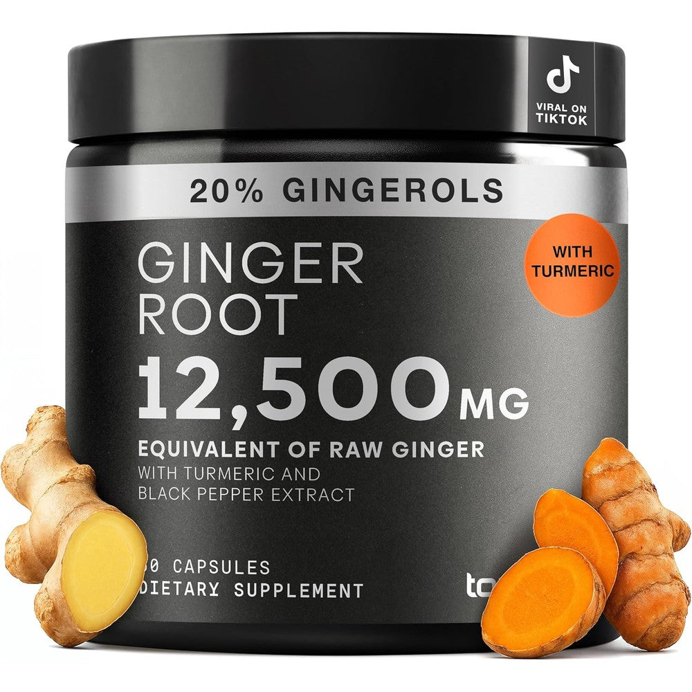 Toniiq Ultra High Potency Ginger Root 60 Capsules front view showing supplement bottle packaging.