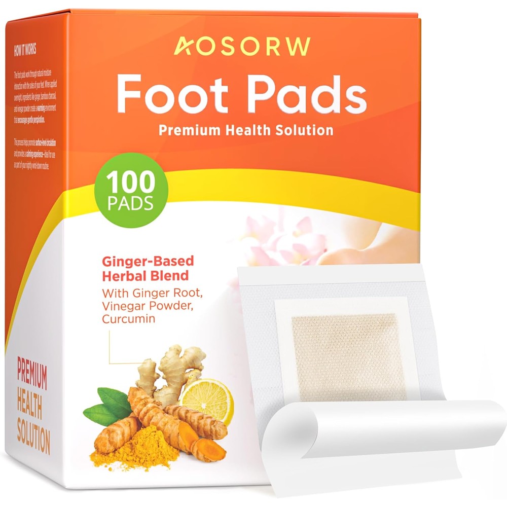 AOSORW Natural Herbal Foot Pads front view packaging displaying one hundred premium relaxation patches