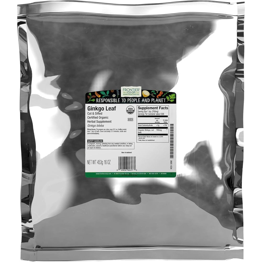 Frontier Co-op Organic Ginkgo Leaf bulk bag front view authentic herbal tea