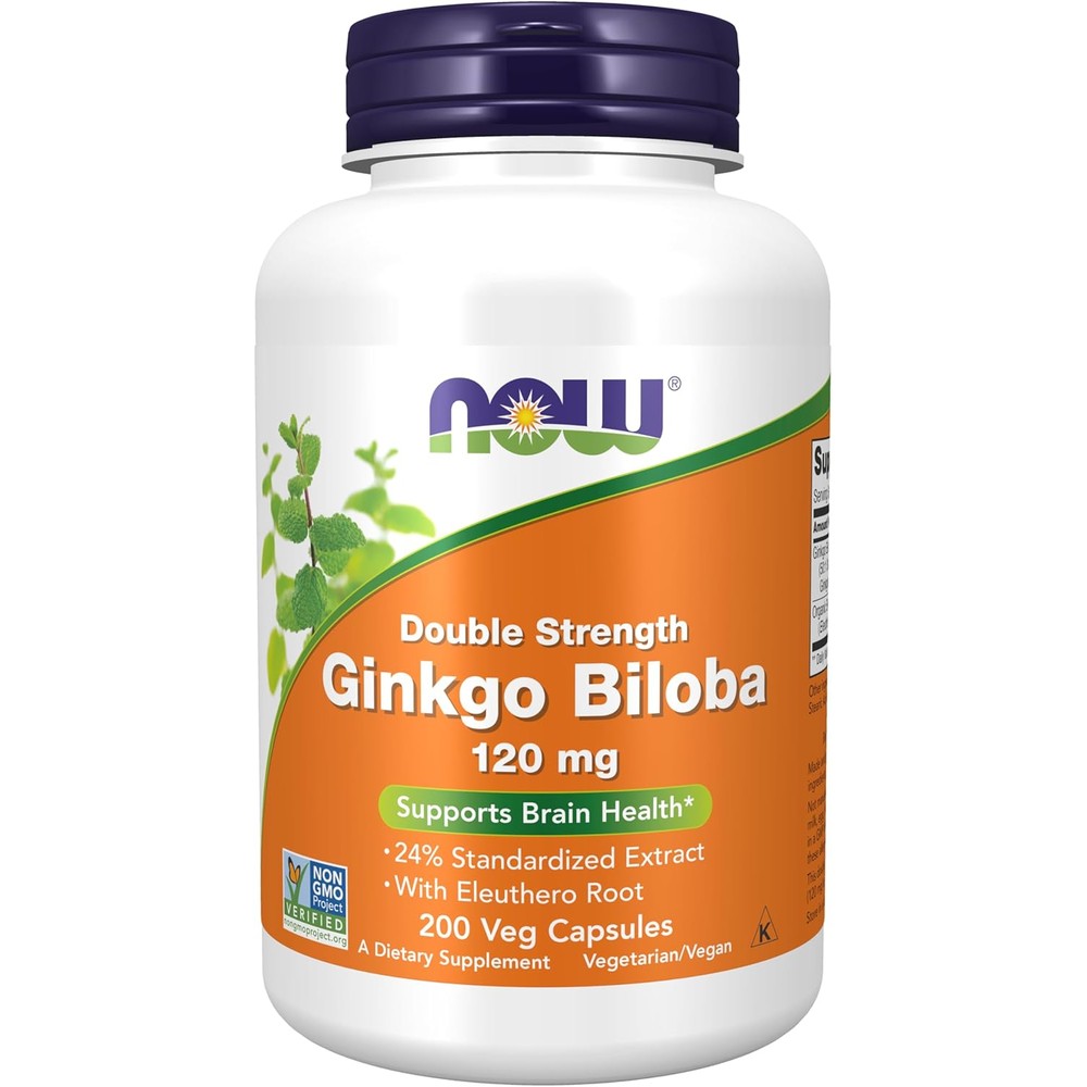 NOW Foods Ginkgo Biloba 120 mg 200 capsules front view for brain health