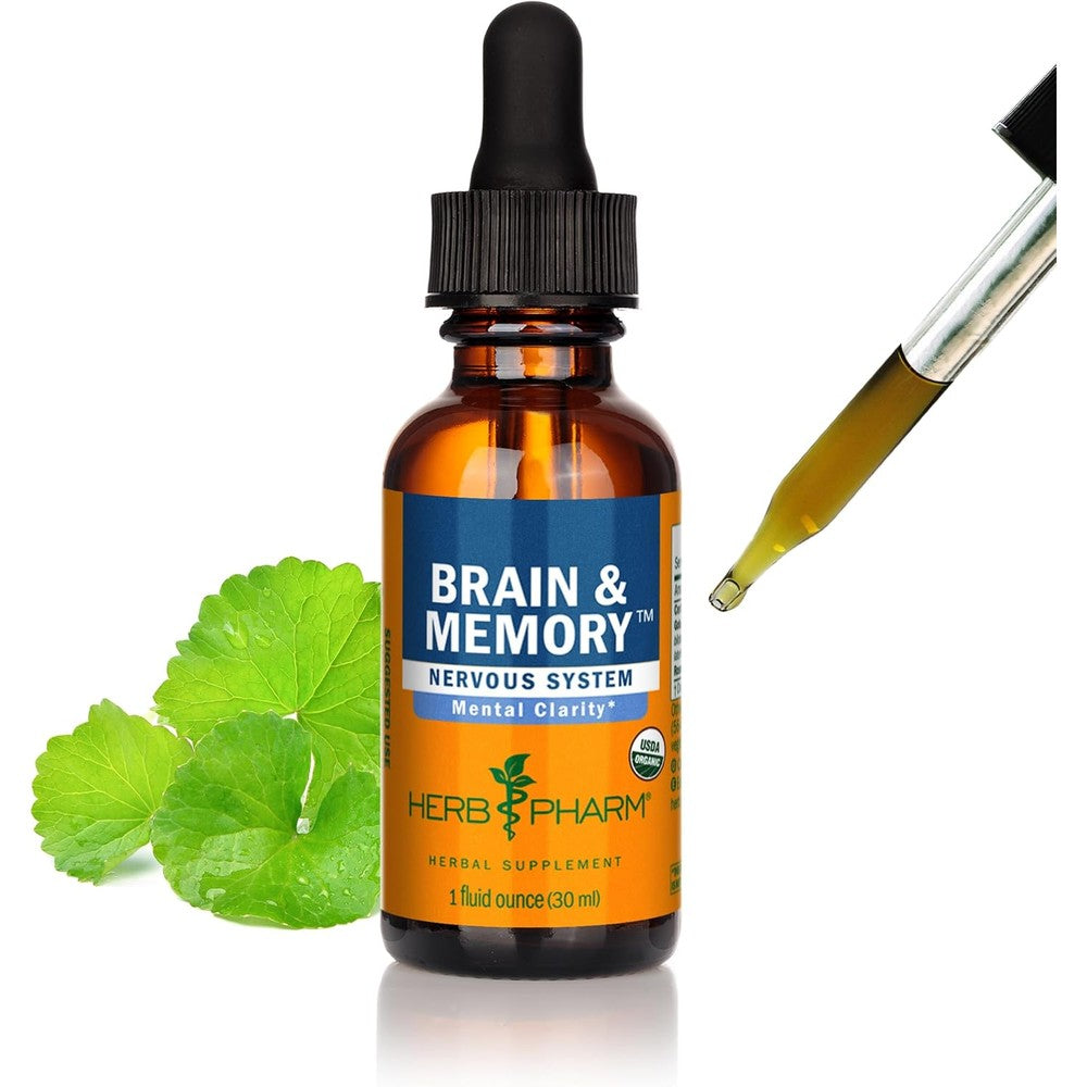 Herb Pharm Brain and Memory Liquid Extract front view showing organic nootropic label