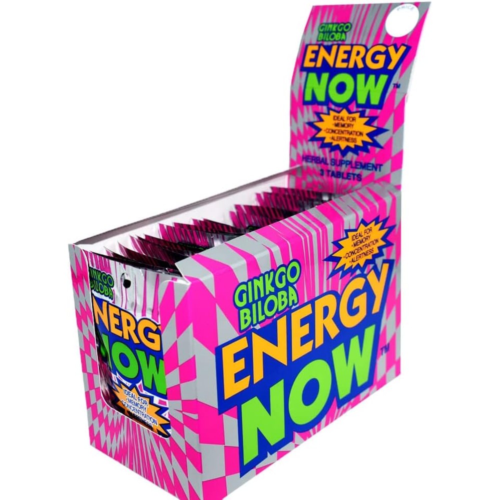 Energy Now Ginkgo Biloba 24 Pack counter display box front view showcasing authentic USA imported packaging.
