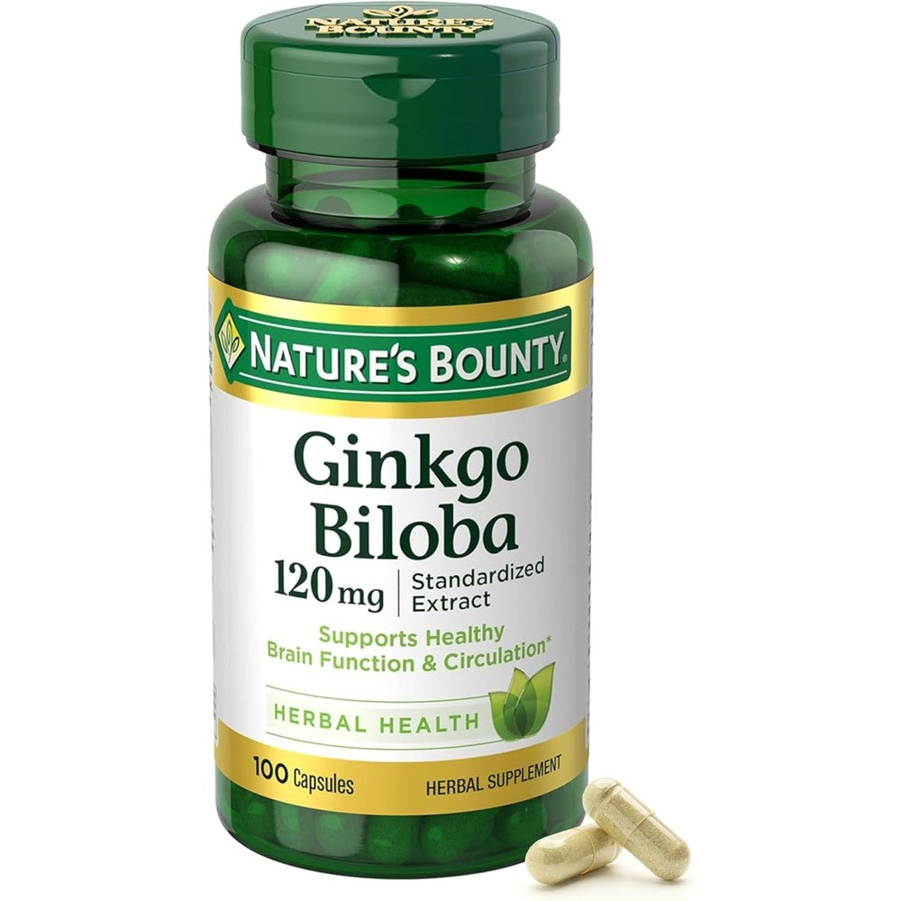 Nature's Bounty Ginkgo Biloba 120mg 100 capsules front bottle view for mental focus