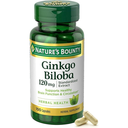 Nature's Bounty Ginkgo Biloba 120mg 100 capsules front bottle view for mental focus