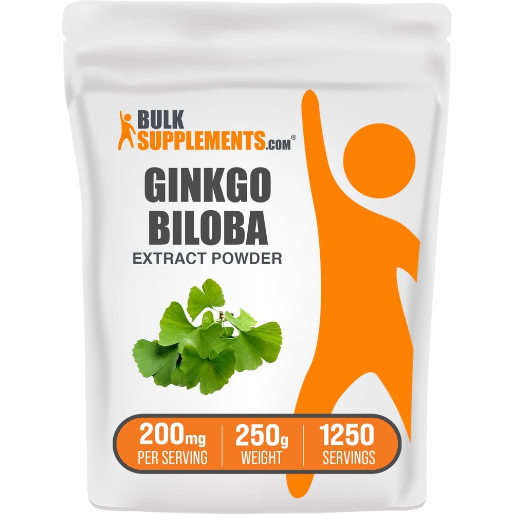 BulkSupplements Ginkgo Biloba Leaf Extract Powder front view showing the clean 250 grams premium packaging.