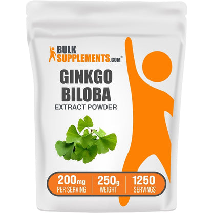 BulkSupplements Ginkgo Biloba Leaf Extract Powder front view showing the clean 250 grams premium packaging.