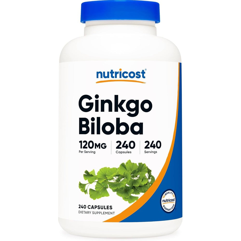 Nutricost Ginkgo Biloba 120 Milligram 240 Capsules front label bottle for cognitive support